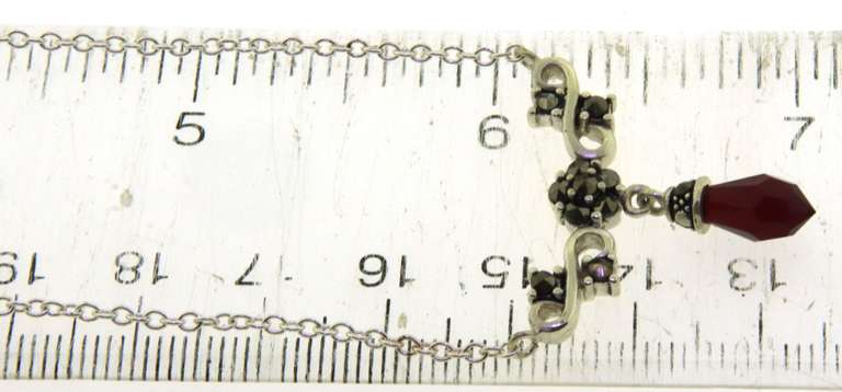 Italian Sterling Silver Red Stone dangle Necklace