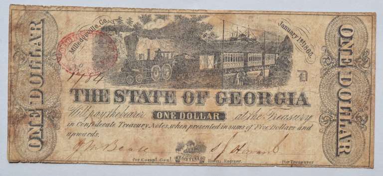 $ 1  Georgia Confederate States  Jan 1 1863Note