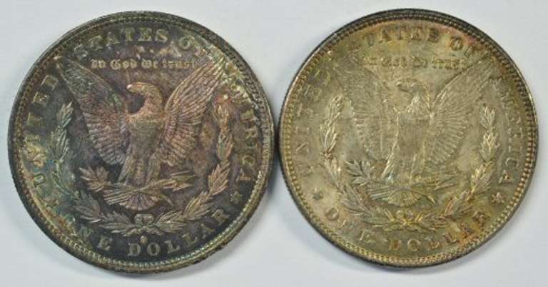 2 Outstanding Rainbow toned Morgan Dollars: 1879-S & 1889