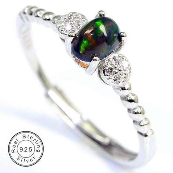 ETHIOPIAN BLACK OPAL & WHITE SAPPHIRE STERLING SILVER ADJUSTABLE OPEN RING 0.30 CT ETHIOPIAN BLACK OPAL STERLING SILVER RING