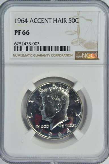 RARE Great NGC PF66 ACCENT HAIR 1964 Kennedy Half Dollar