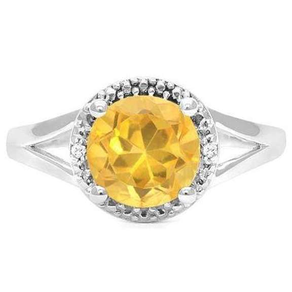 STERLING SILVER 1.90 CT DARK CITRINE & DIAMOND RING