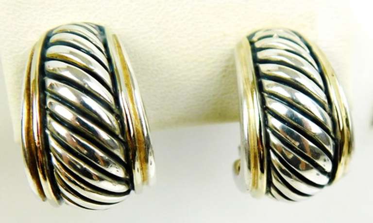 2-Tone Sterling Ribbed Wide Hoop Earrings