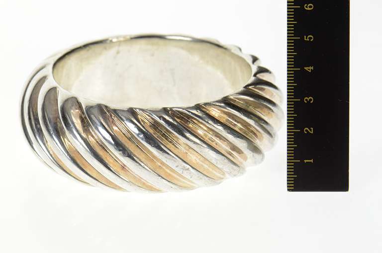 Sterling Silver 29.5mm Grooved Puffy Twist Bangle Statement Bracelet