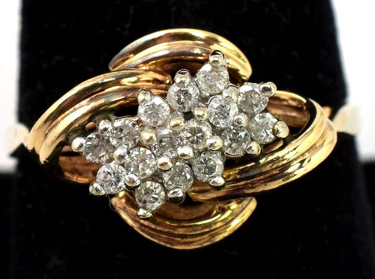 Stylish 0.27CTW Diamond Cluster Ring in 14KT Yellow Gold