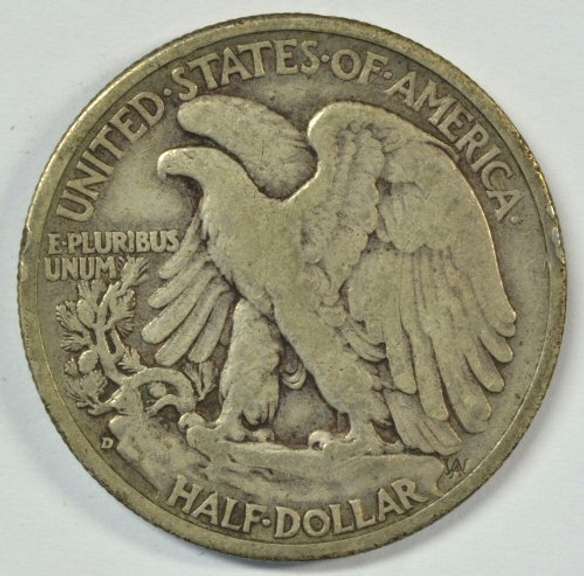 Nice VF/XF 1938-D Walking Liberty Half Dollar. Key date