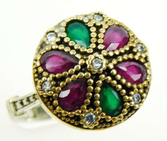 Sterling Gemstone Gypsy Ring, Size 8