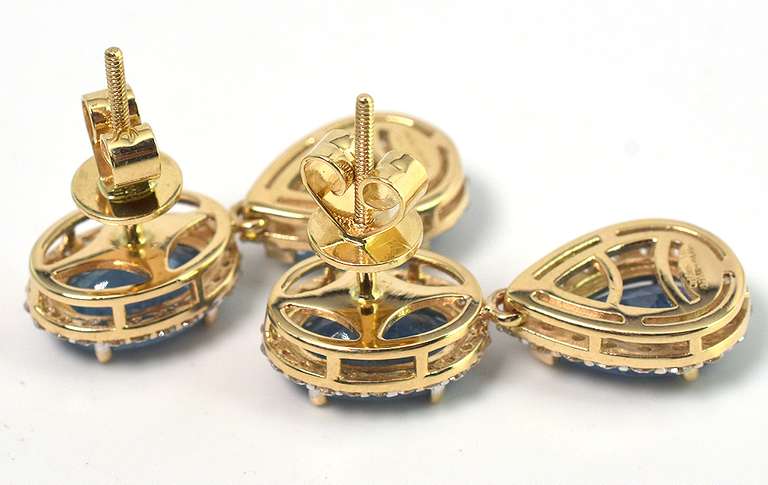 Striking Aquamarine & Diamond Earrings in 14KT Yellow Gold