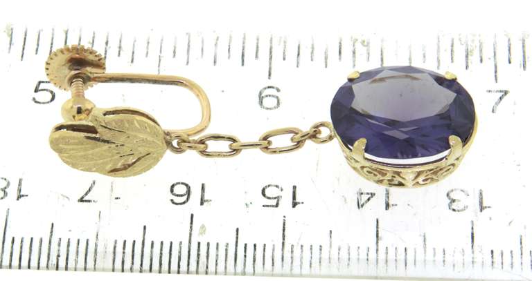 Powerful Yellow Gold Synthetic Alexandrite Dangle Earrings