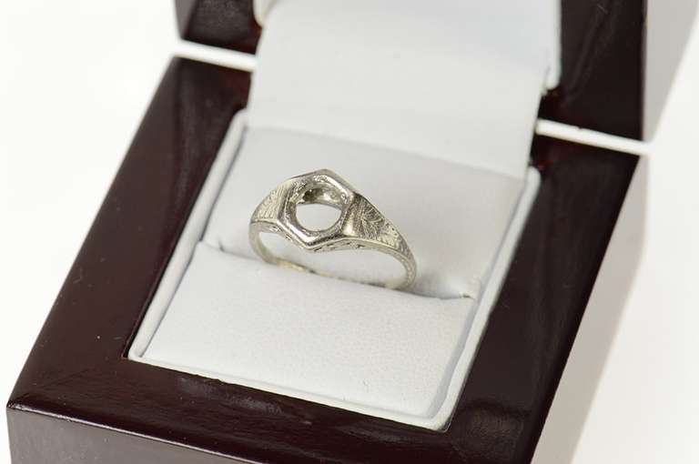 Platinum Art Deco 5.3mm Filigree Engagement Setting Ring