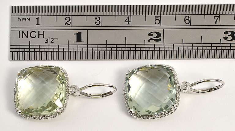 Lovely Green Amethyst & Diamond Earrings in 14K WG