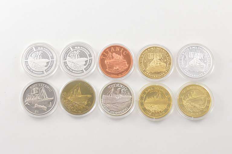 10 Coin Set RMS Titanic 1 oz Silver, Gold Plated, Copper Rounds - Box