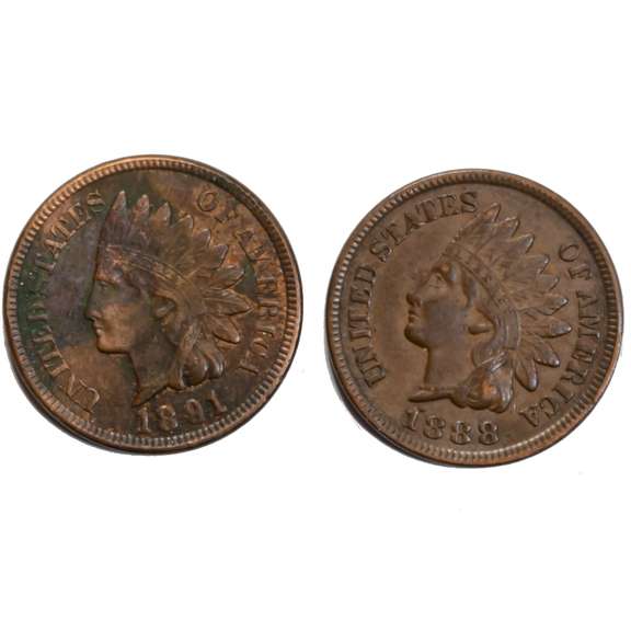 1888 &1891 Near Unc Indian Cents