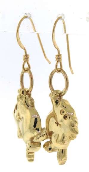 Fabulous Yellow Gold Cute Cat Dangle Earrings