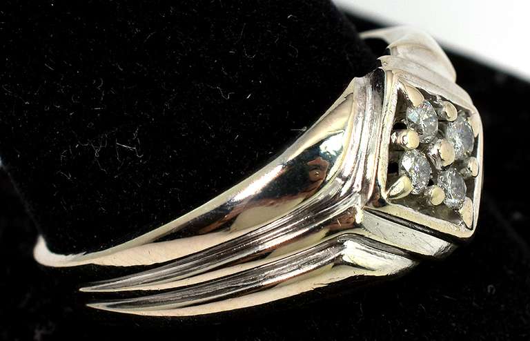 Carved CZ Band Ring in White Gold, Size 11