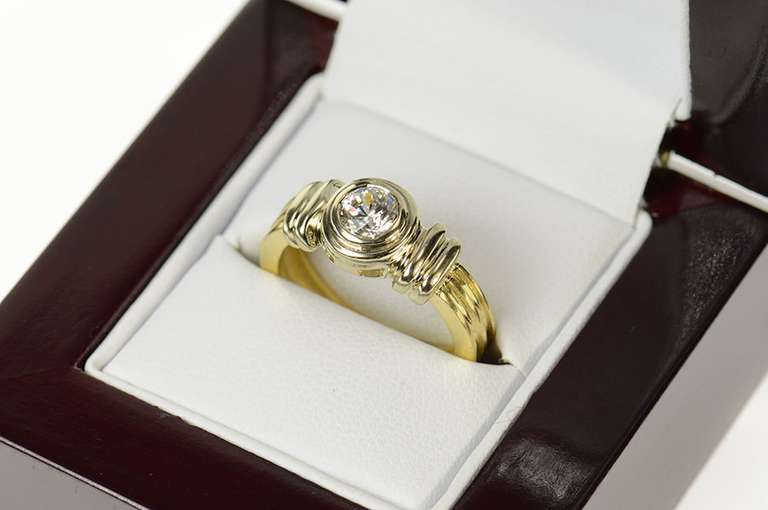 14K Yellow Gold 0.47 Ct Round Diamond Grooved Engagement Ring