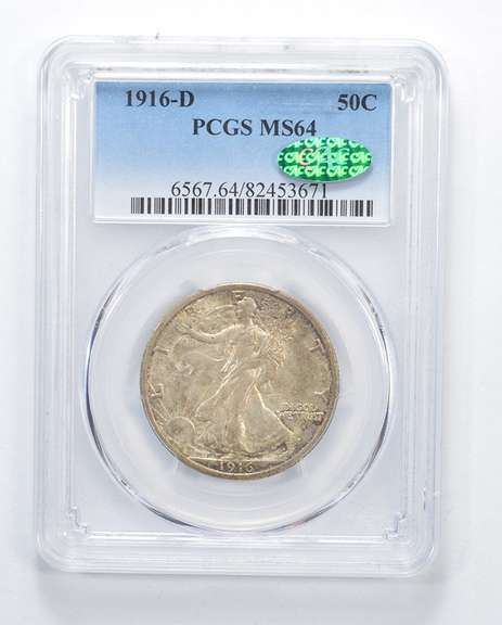MS64 CAC 1916-D Walking Liberty Half Dollar - Graded PCGS