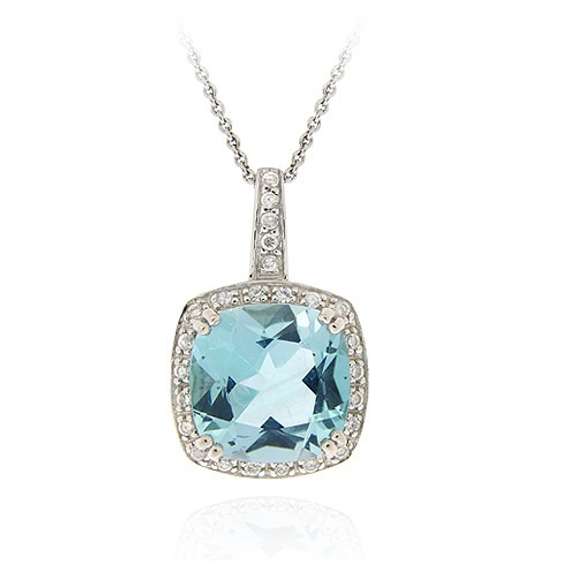 Sterling Silver 7&1/2ct Blue Topaz & CZ Pendant