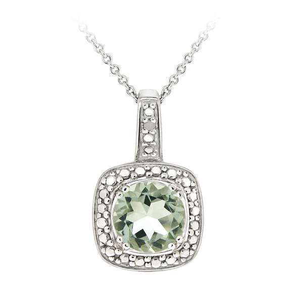 Sterling Silver Green Amethyst & Diamond Accent Square Pendant, 18"