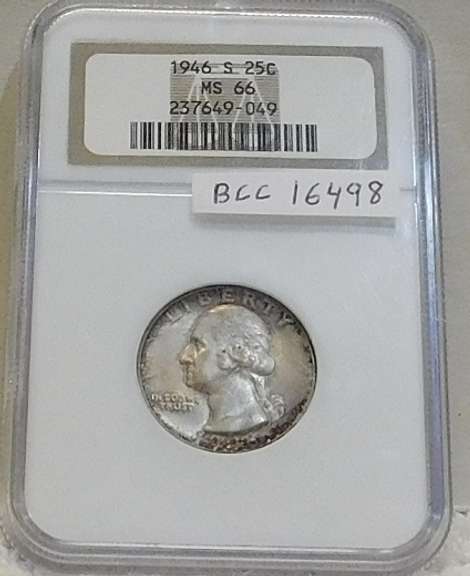 1946-S Silver Wash Qtr NGC MS-66