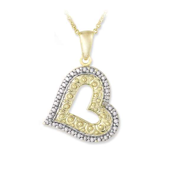 18K Gold over Sterling Silver Diamond Accent Floating Heart Necklace