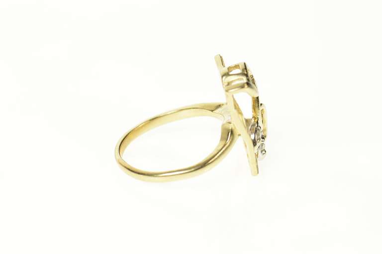 10K Yellow Gold Squared Vine Leaf Design Diamond Statement Ring