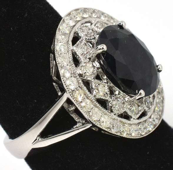 Regal Geometric Sapphire & Diamond Ring in 14KT White Gold