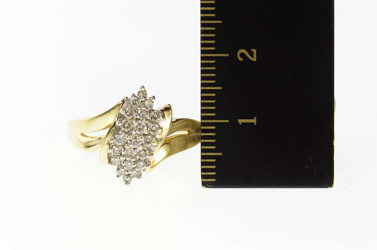 14K Yellow Gold Classic Wavy Diamond Cluster Statement Ring