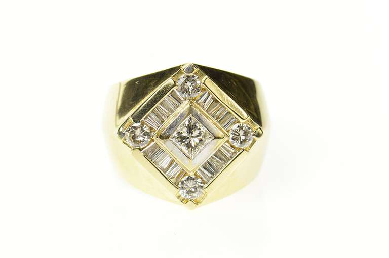 14K Yellow Gold 2.06 Ctw Squared Diamond Men's Statement Ring
