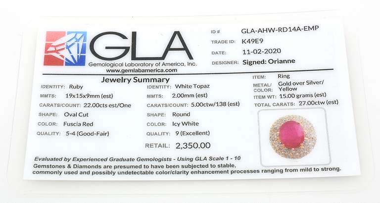 Inspiring Huge 22.0CTS Ruby & Topaz Ring in Vermeil