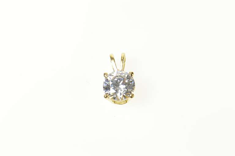 14K Yellow Gold Round Solitaire Classic Statement CZ Pendant