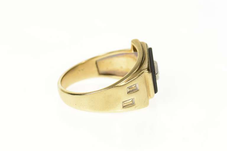 10K Yellow Gold Ornate Retro Squared Black Onyx Diamond Ring