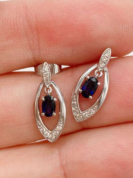 14kt Gold, Blue Sapphire & Diamond Earrings