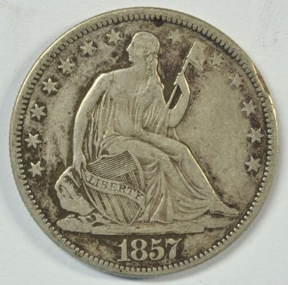 Sharp 1857 No Motto Seated Liberty Half Dollar