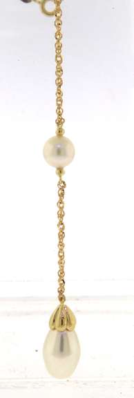 Stunning 14kt YG White Pearl Lariat Style Necklace