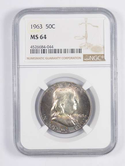 MS64 1963 Franklin Half Dollar - TONED - Graded NGC
