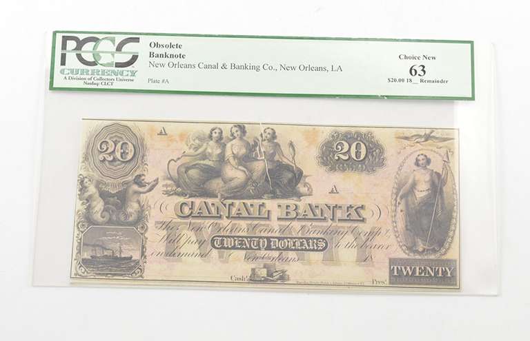 $20 18XX Remainder New Orleans Canal & Banking Obsolete Banknote PCGS