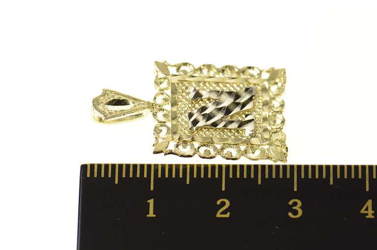 10K Yellow Gold Ornate N Monogram Squared Letter Name Pendant