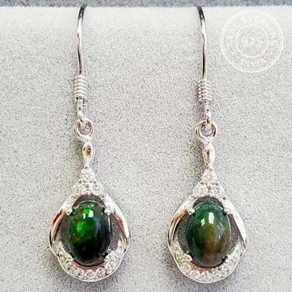ETHIOPIAN BLACK OPAL & WHITE TOPAZ 1.20 CT ETHIOPIAN BLACK OPAL STERLING SILVER EARRINGS