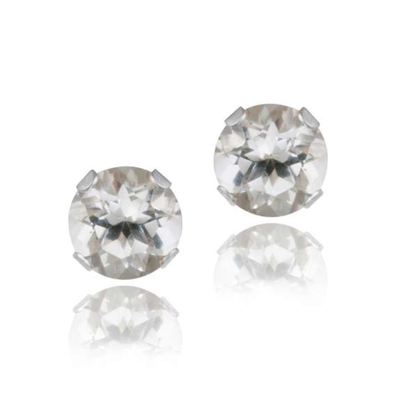 14K White Gold 3/5ct White Topaz Stud Earrings, 4mm