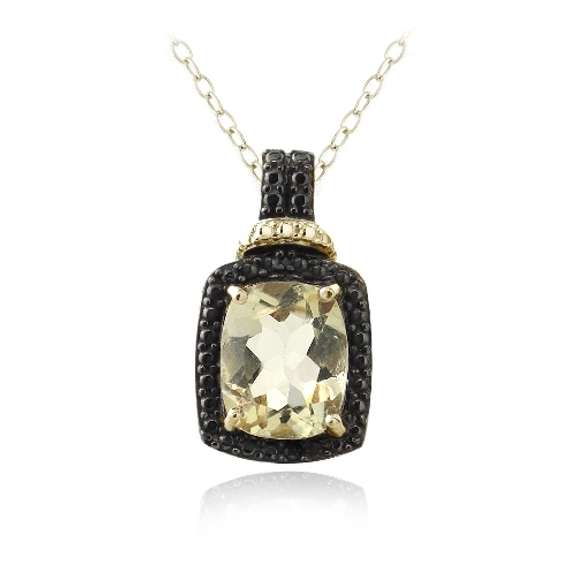 18K Gold over Sterling Silver 3ct Citrine & Black Diamond Accent Rectangle Necklace