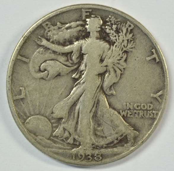 Nice VF/XF 1938-D Walking Liberty Half Dollar. Key date