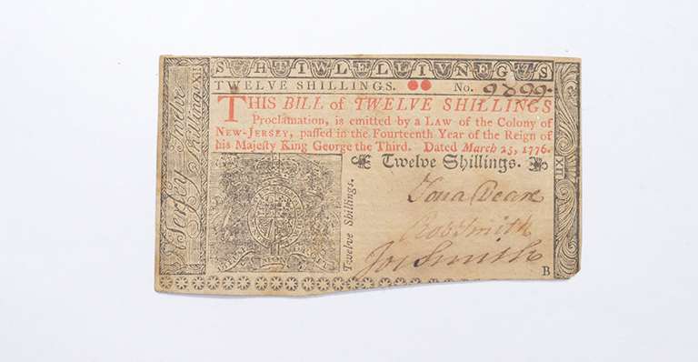 1776 12 Shillings New Jersey Colonial Currency Note - Signatures