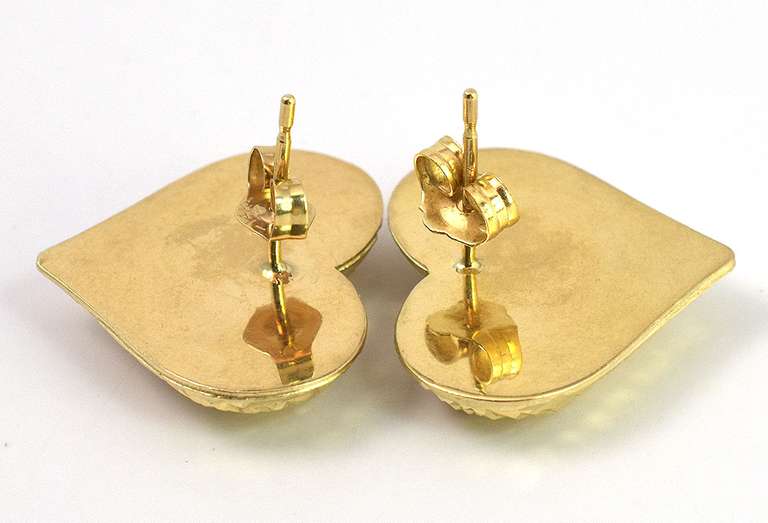 Large Textured Heart Earrings in 14KT Yellow Gold