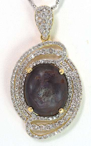 Mesmerizing Massive 18.00CTS Cabochon Cut Natural Star Ruby & White Sapphire Necklace in Vermeil