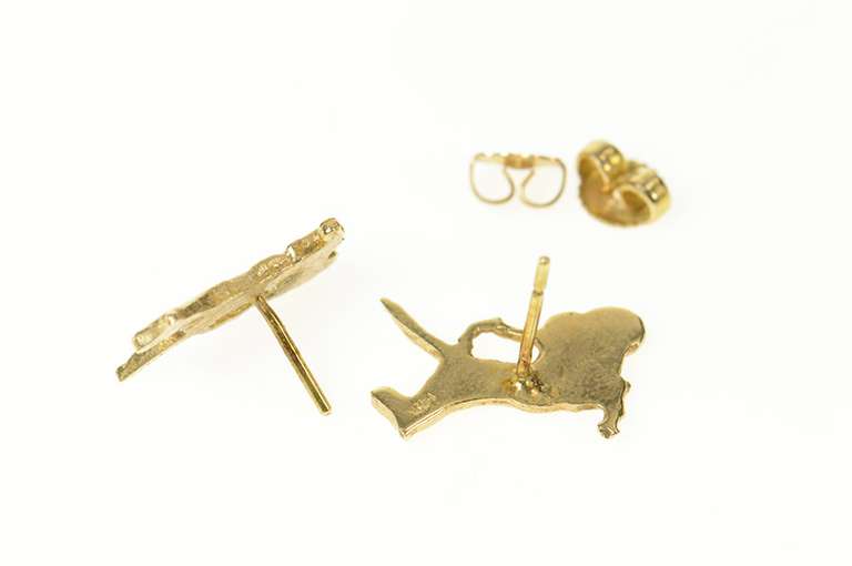 14K Yellow Gold Horse Buggy Cart Chariot Stud Earrings