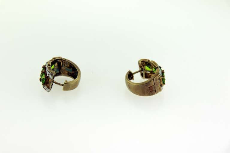 Vintage Sterling Silver Green Stone Half a moon Earrings