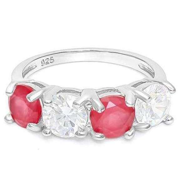 STERLING SILVER 6MM ROUND RUBY & WHITE TOPAZ RING BAND