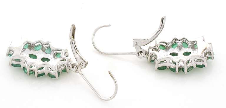 Vivacious Emerald Cluster Earrings in Platinum-Plated Silver