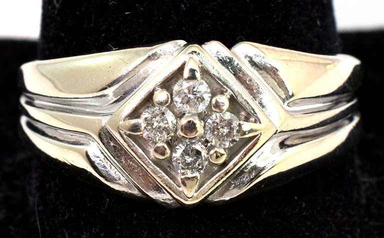 Carved CZ Band Ring in White Gold, Size 11